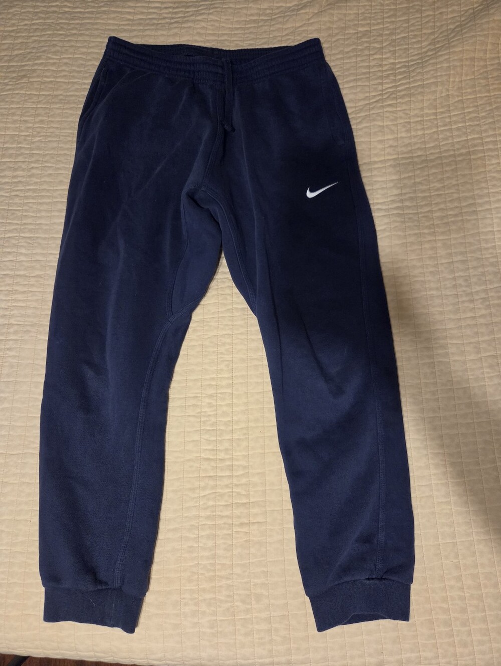 Mens Nike Navy Jogger Sweatpants with White Swoosh
